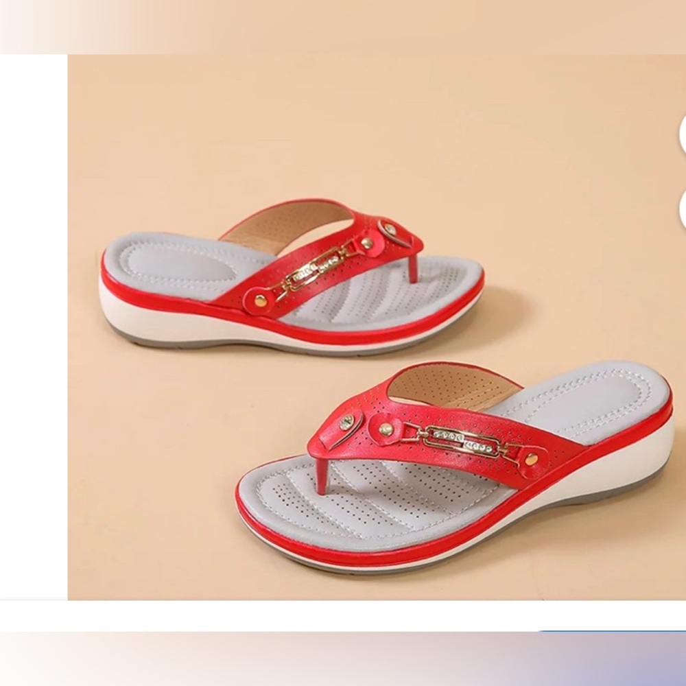 ✨Sanbonepd Slippers Women Ladies Comfortable FlipFlops Wedges Slipper Sandal Red